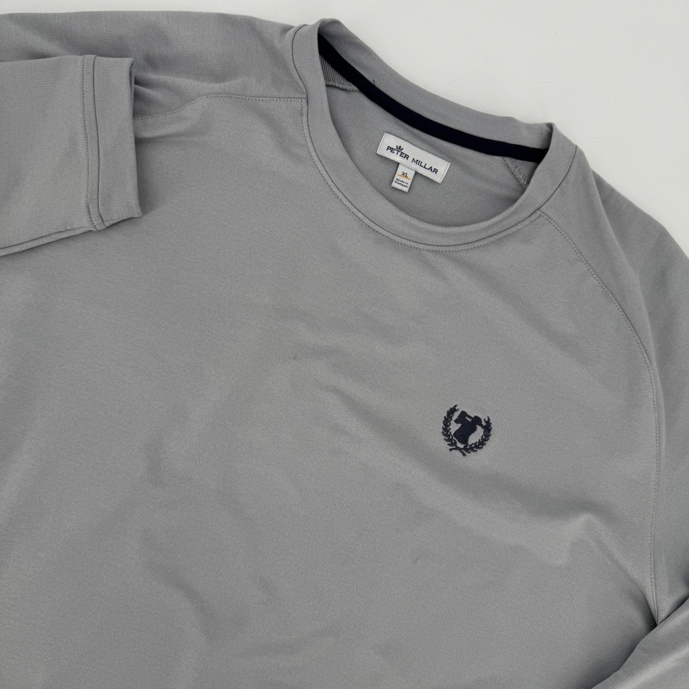 Peter Millar Mens XL Gray Performance Long Sleeve Golf Shirt Embroidered Logo